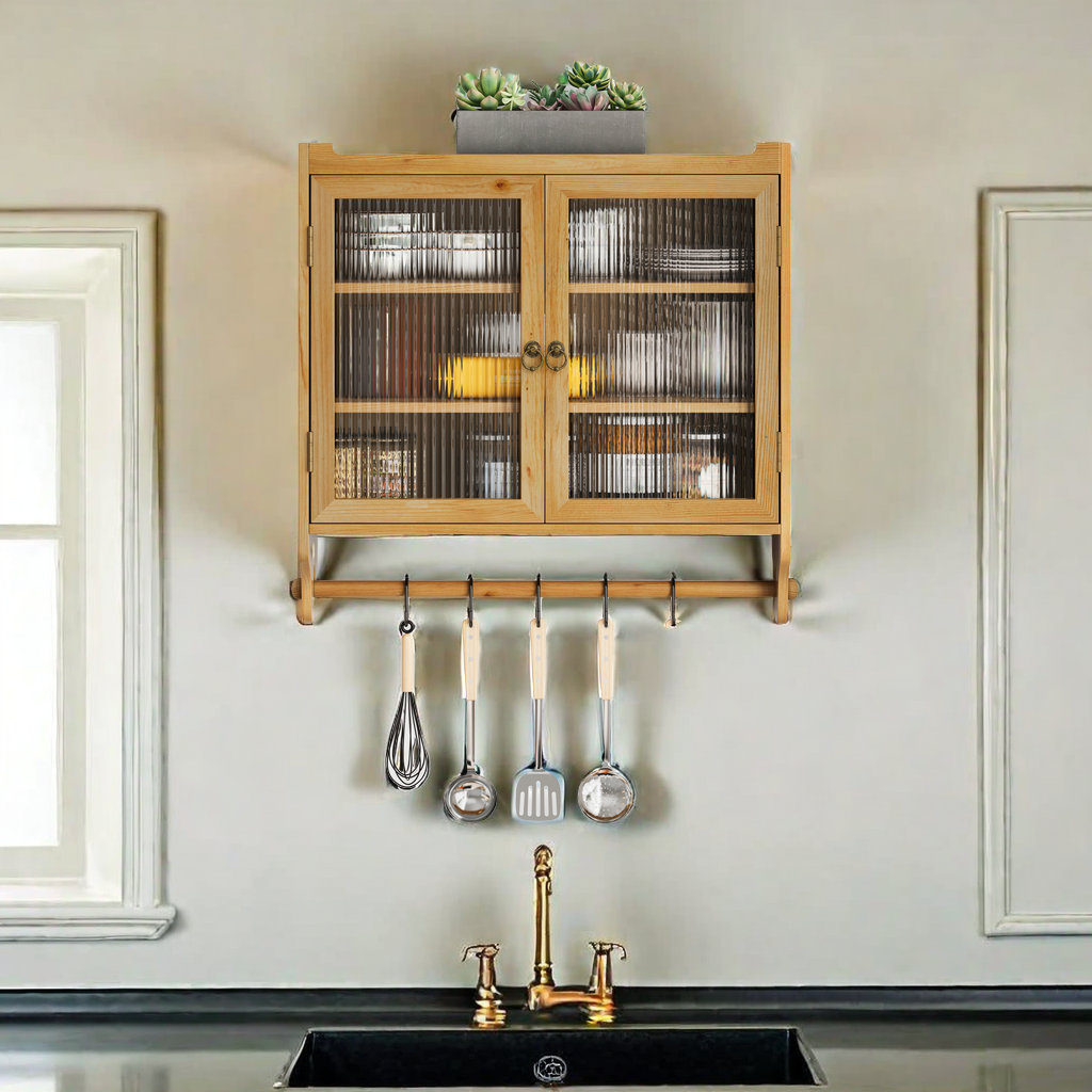 Rebrilliant 24.8"Glass Door Vintage Double Door Wall With Three